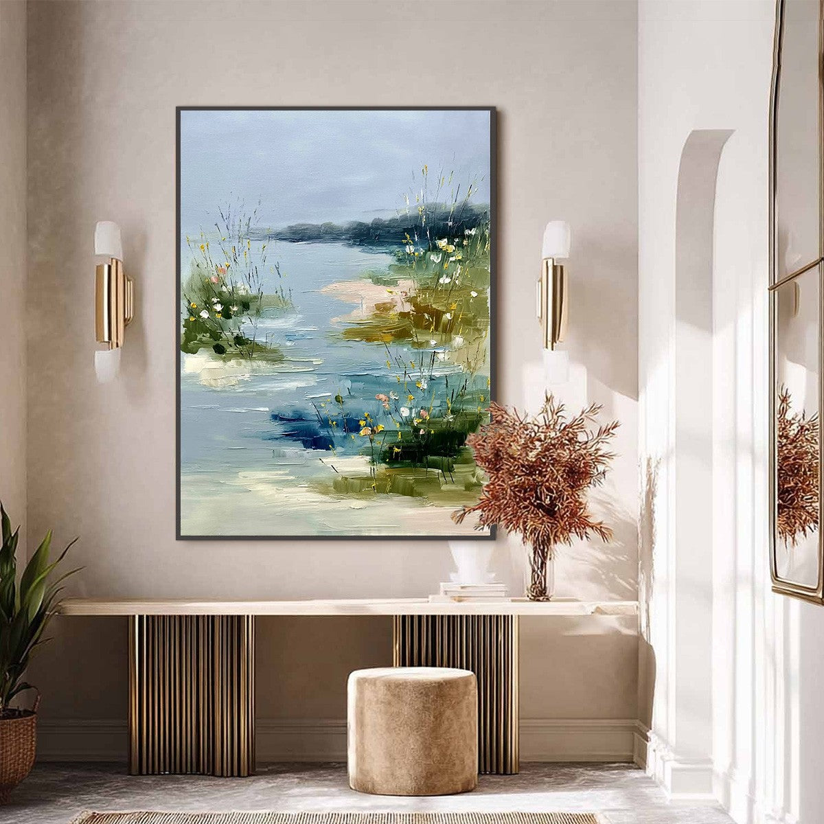 WHISPERS OF THE MARSH: Textured Wabi Sabi Style Vertical Landscape Painting - Image 6