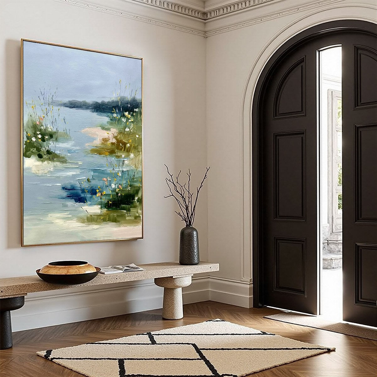 WHISPERS OF THE MARSH: Textured Wabi Sabi Style Vertical Landscape Painting - Image 8