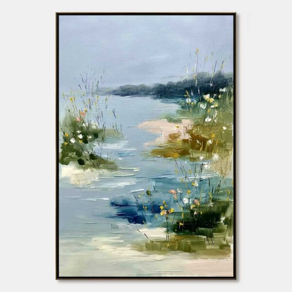WHISPERS OF THE MARSH: Textured Wabi Sabi Style Vertical Landscape Painting