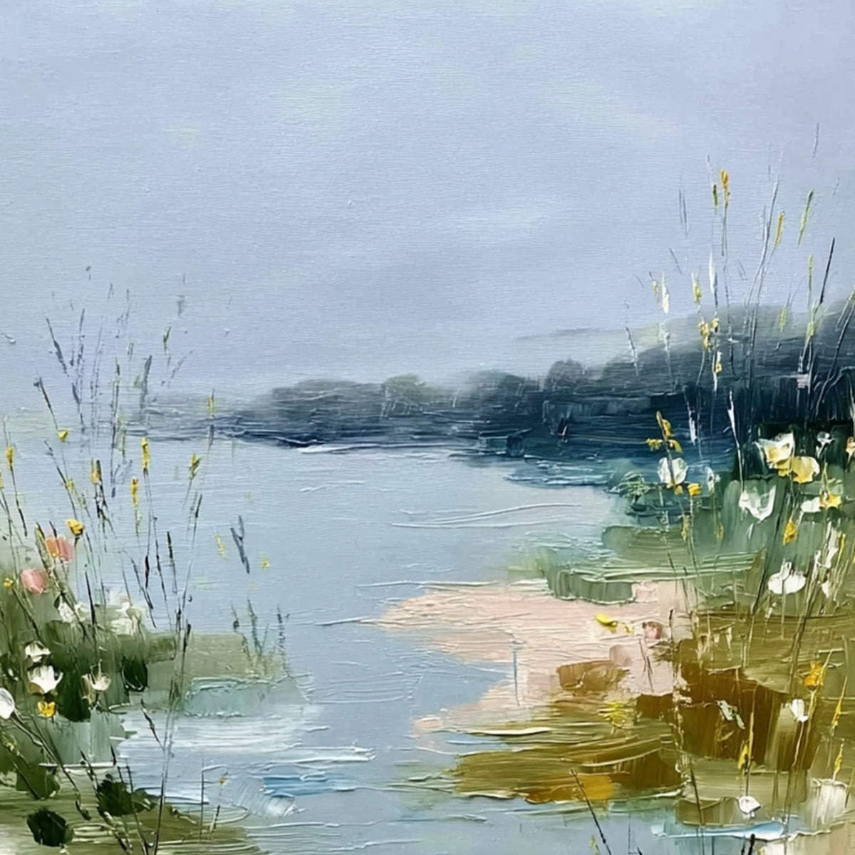 WHISPERS OF THE MARSH: Textured Wabi Sabi Style Vertical Landscape Painting - Image 3