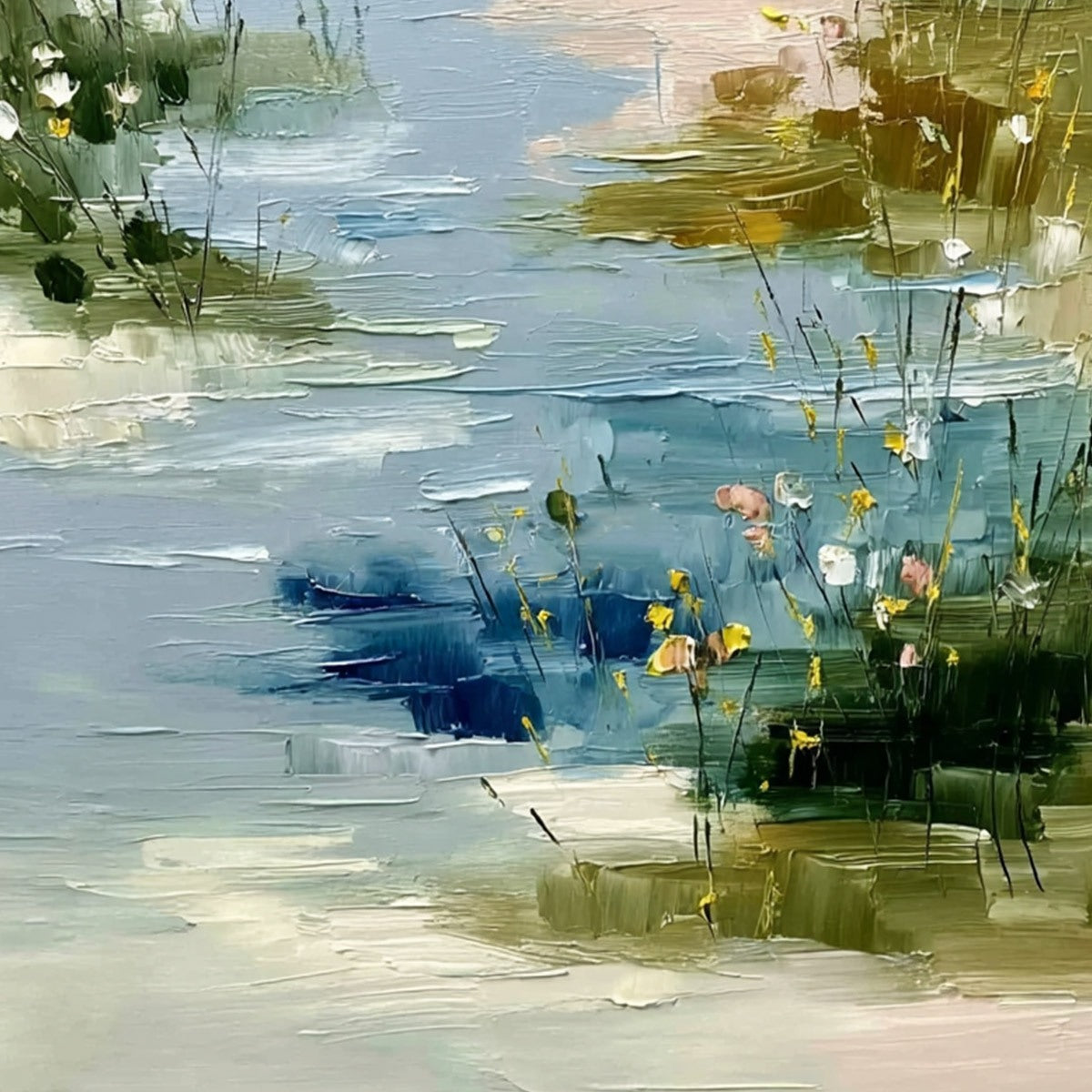 WHISPERS OF THE MARSH: Textured Wabi Sabi Style Vertical Landscape Painting - Image 5