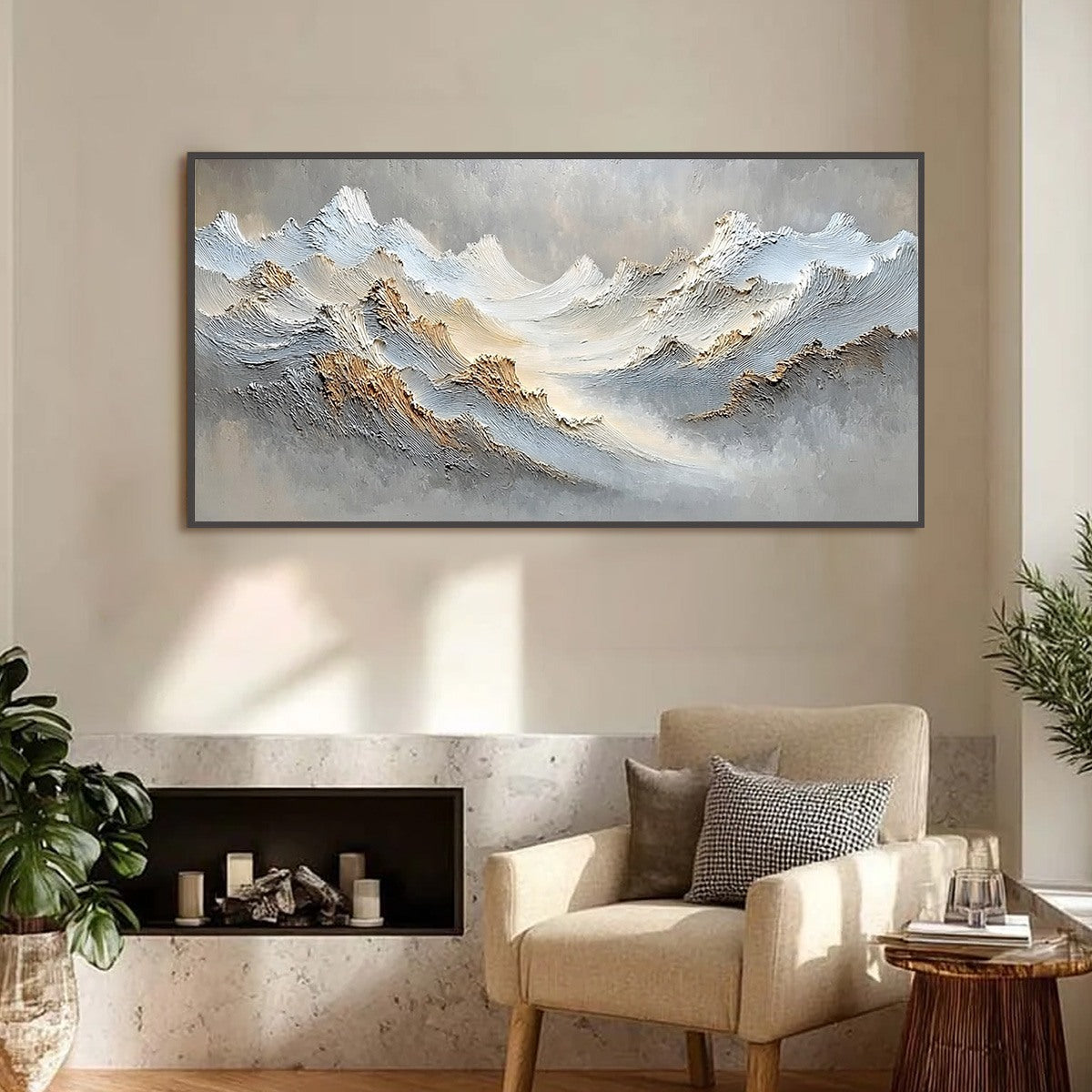 WHISPERS OF THE PEAK: Large Textured Wabi Sabi Abstract Mountain Painting - Image 2