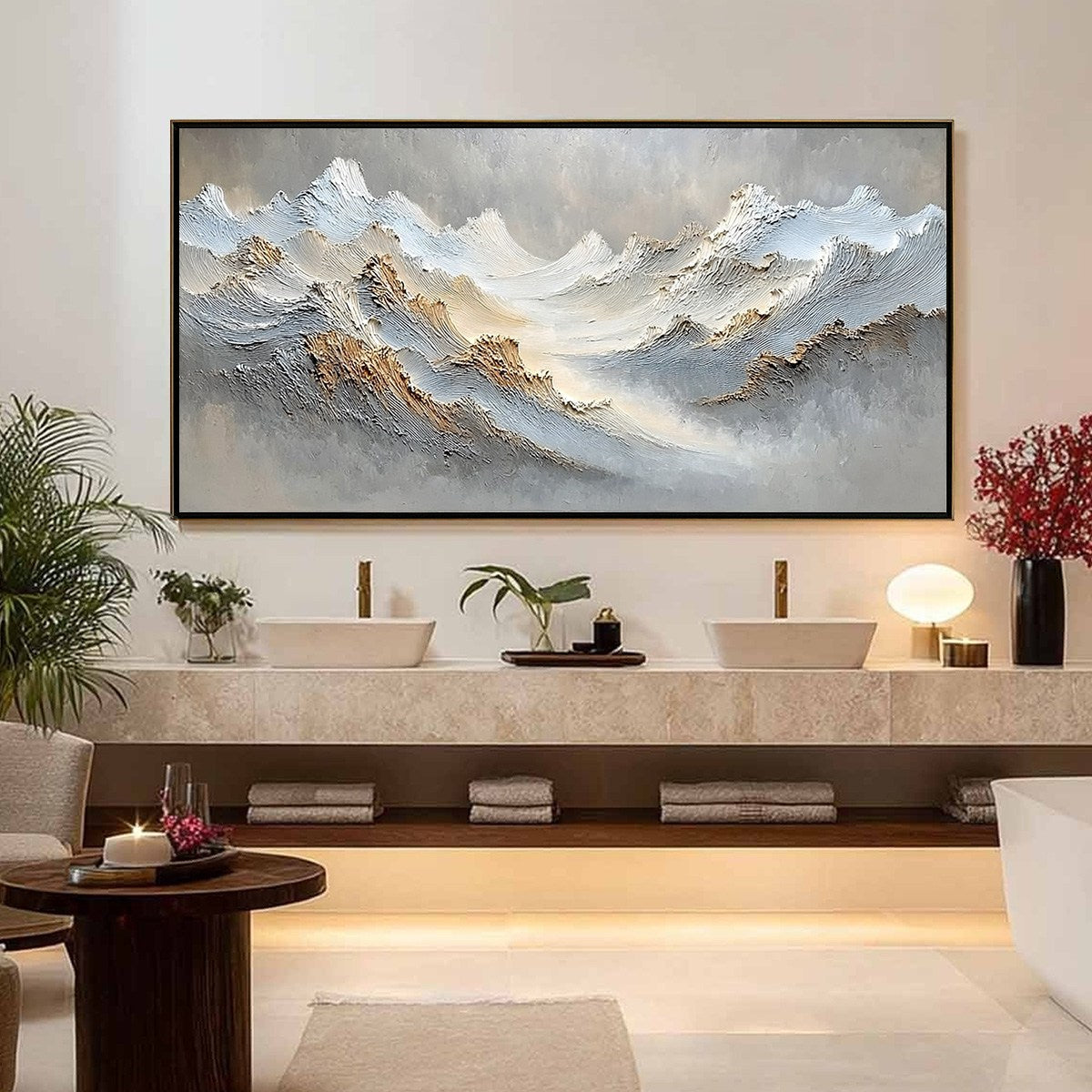 WHISPERS OF THE PEAK: Large Textured Wabi Sabi Abstract Mountain Painting - Image 4