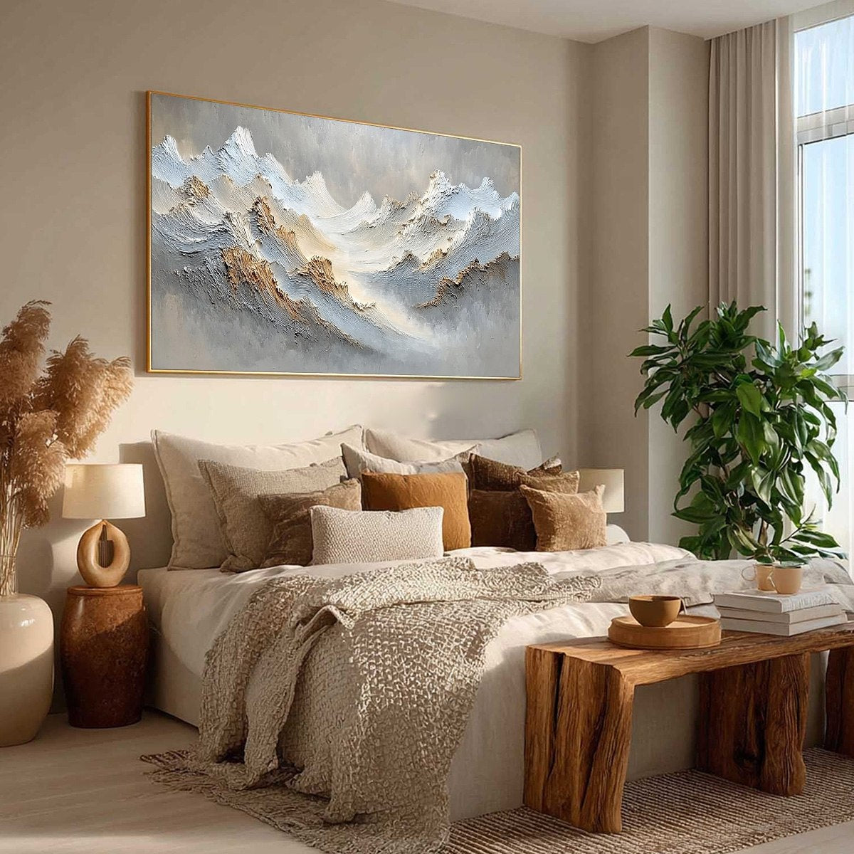 WHISPERS OF THE PEAK: Large Textured Wabi Sabi Abstract Mountain Painting - Image 8