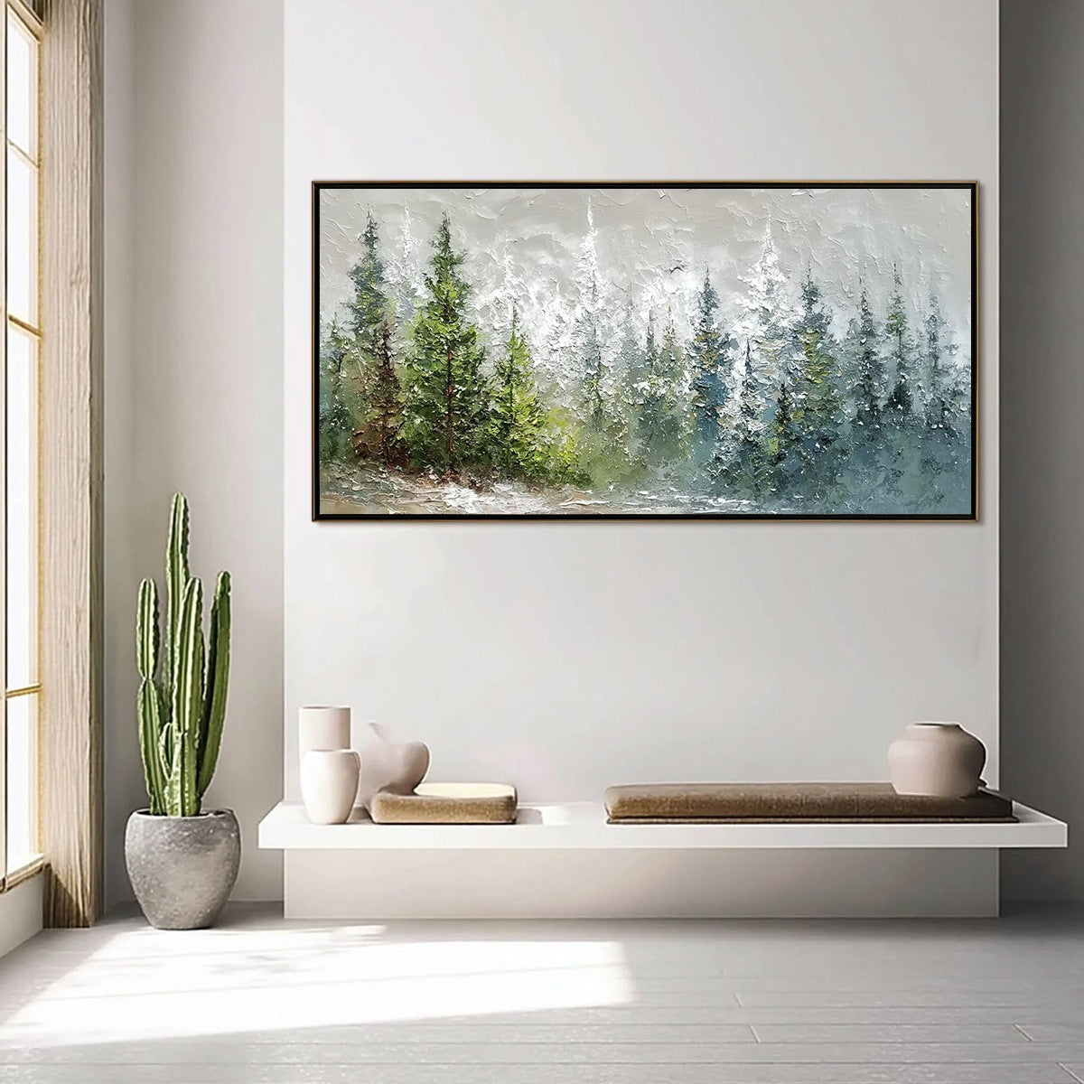 WHISPERS OF THE PINES: Textured Impasto Pine Forest Landscape Painting - Image 4