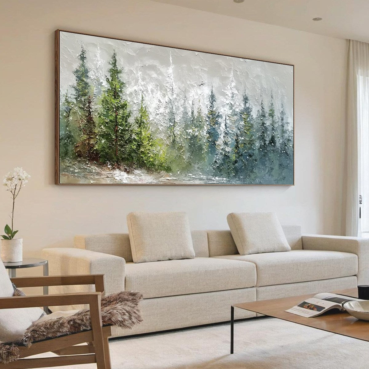 WHISPERS OF THE PINES: Textured Impasto Pine Forest Landscape Painting - Image 7