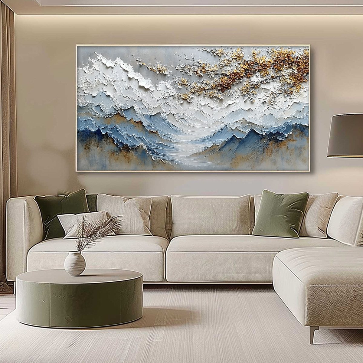 WHISPERS OF THE VALLEY: Textured Mountain Landscape Painting with Golden Blossoms - Image 4
