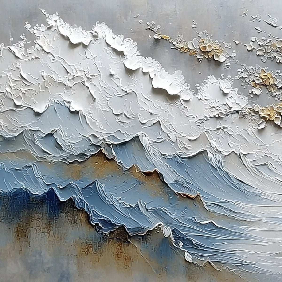 WHISPERS OF THE VALLEY: Textured Mountain Landscape Painting with Golden Blossoms - Image 3