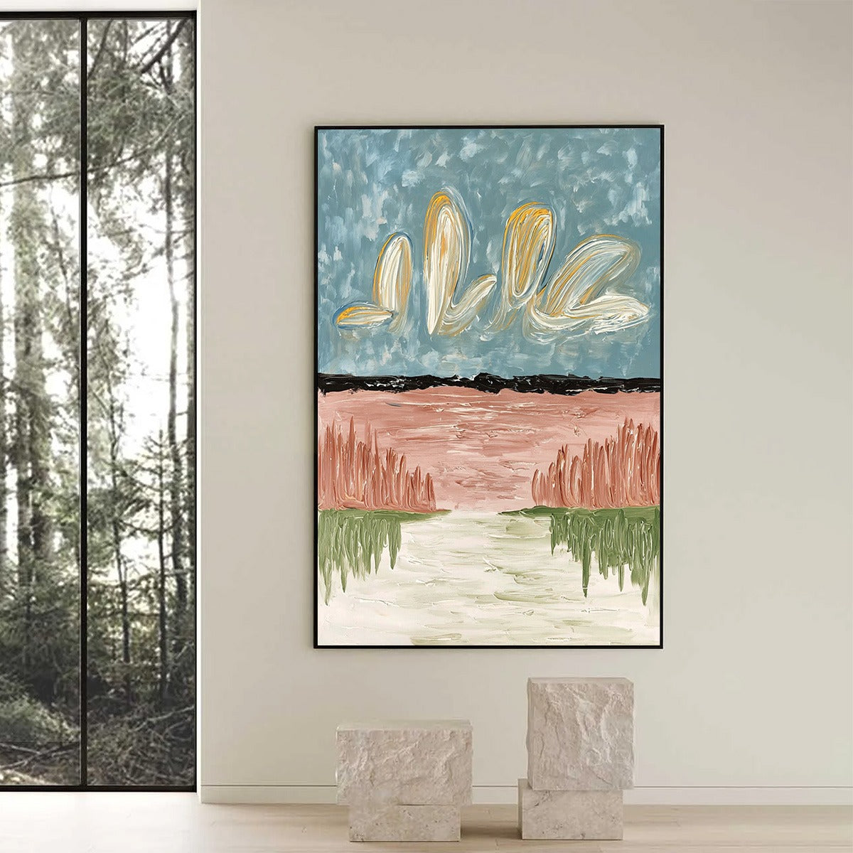 WHISPERS ON THE WATER: Textured Abstract Vertical Landscape Painting - Image 6