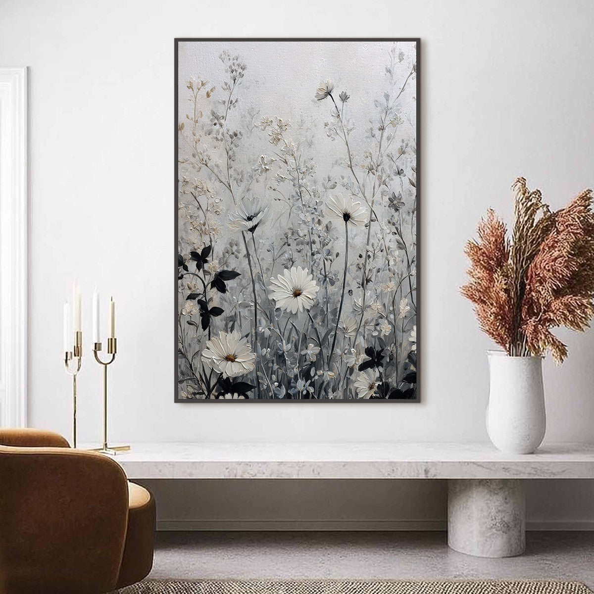 WHISPERS IN THE MEADOW: Textured Neutral Floral Meadow Painting - Image 2
