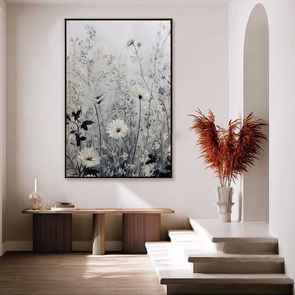 WHISPERS IN THE MEADOW: Textured Neutral Floral Meadow Painting - Image 4