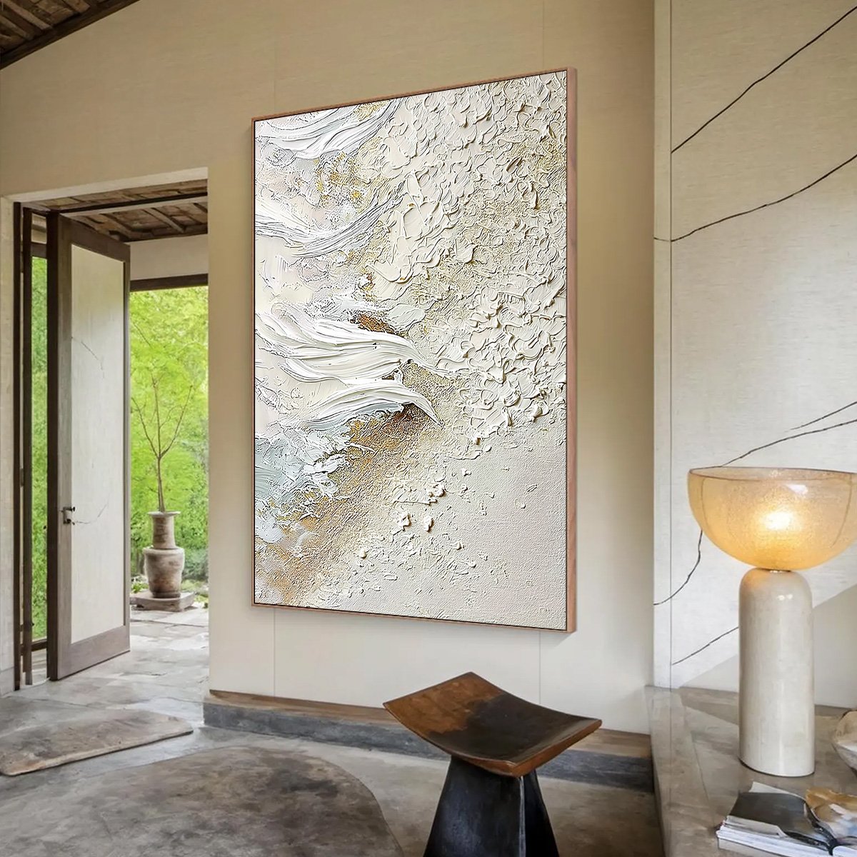 WHITEWATER WHISPER: Textured Wabi Sabi Abstract Seascape Painting - Image 7