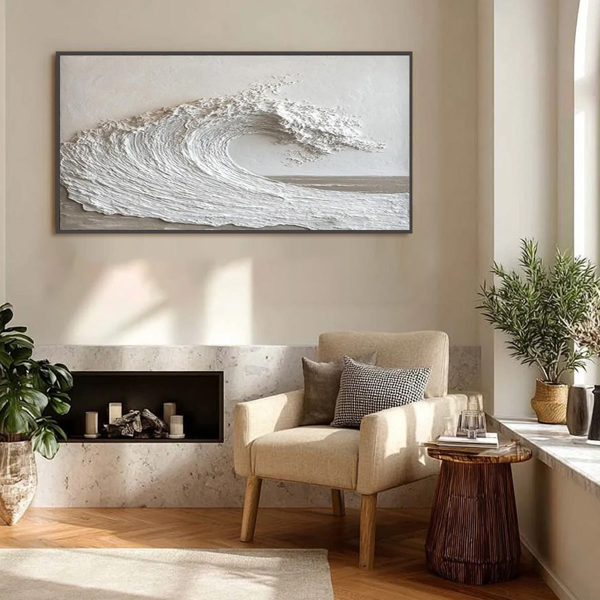 WHITE CREST: Textured Minimalist Ocean Wave Painting - Image 4