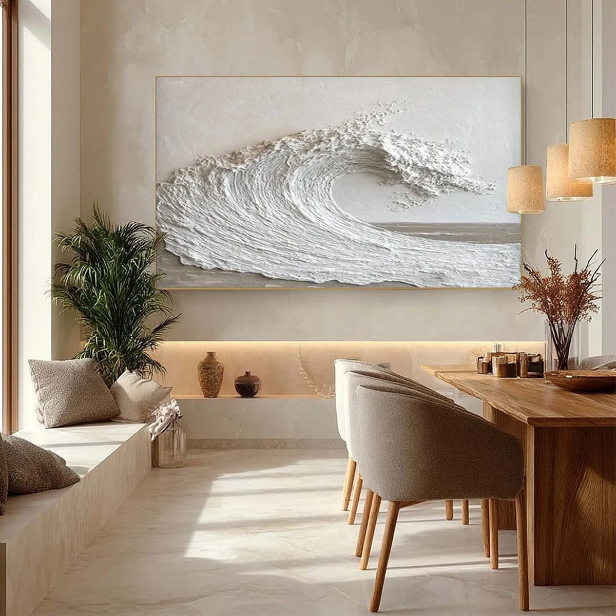 WHITE CREST: Textured Minimalist Ocean Wave Painting - Image 5