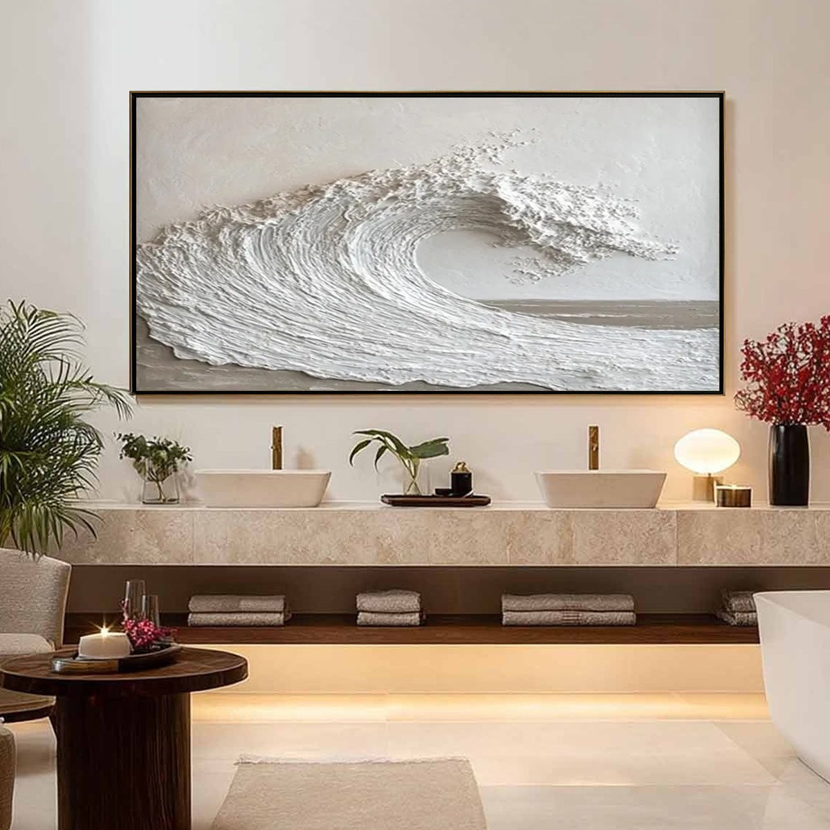 WHITE CREST: Textured Minimalist Ocean Wave Painting - Image 2