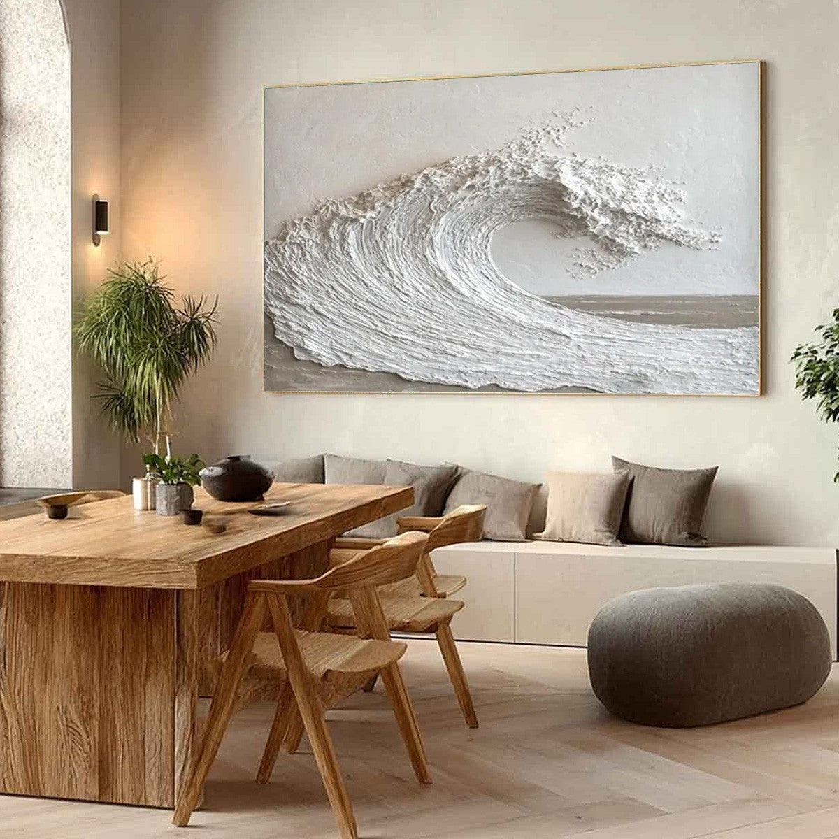 WHITE CREST: Textured Minimalist Ocean Wave Painting - Image 7