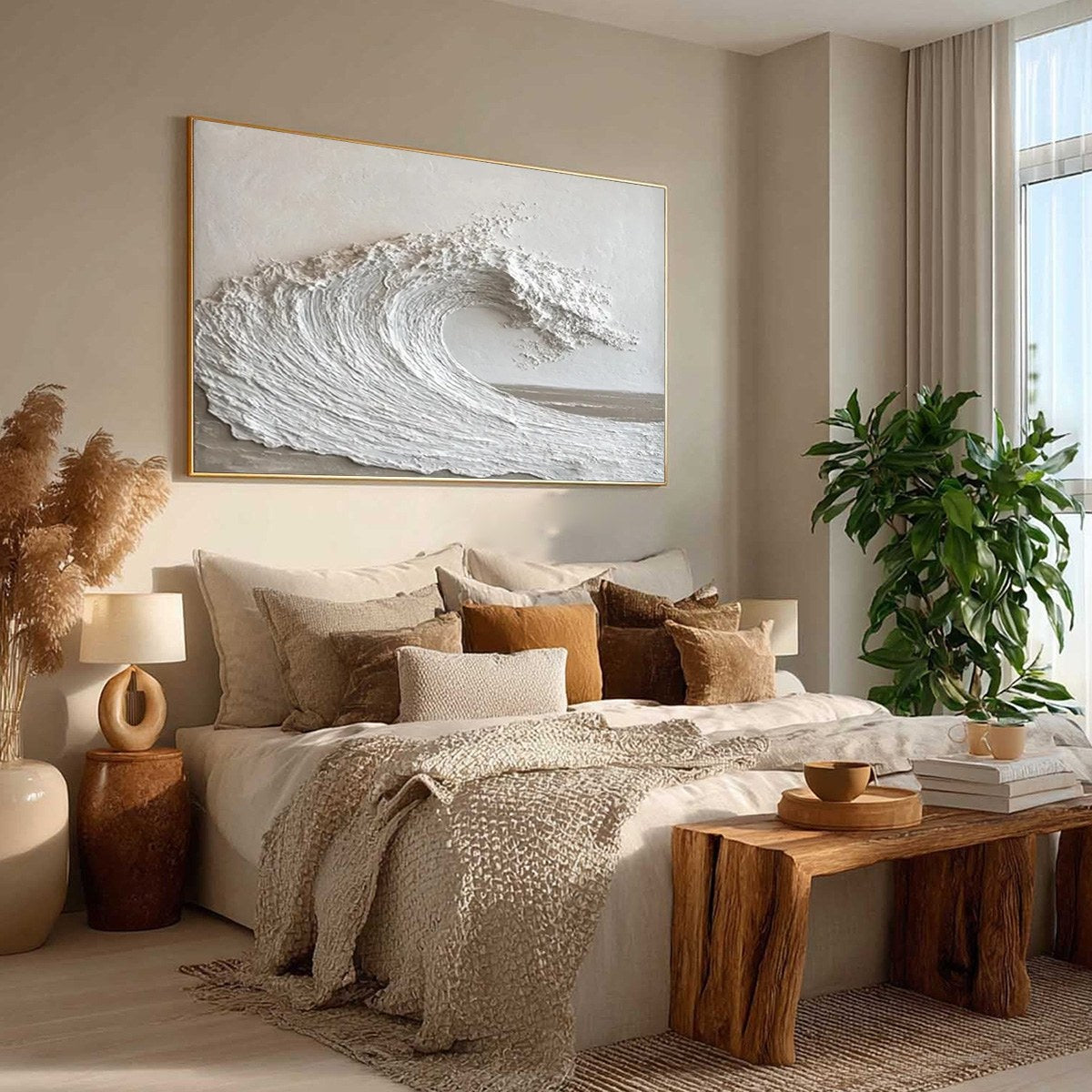 WHITE CREST: Textured Minimalist Ocean Wave Painting - Image 8