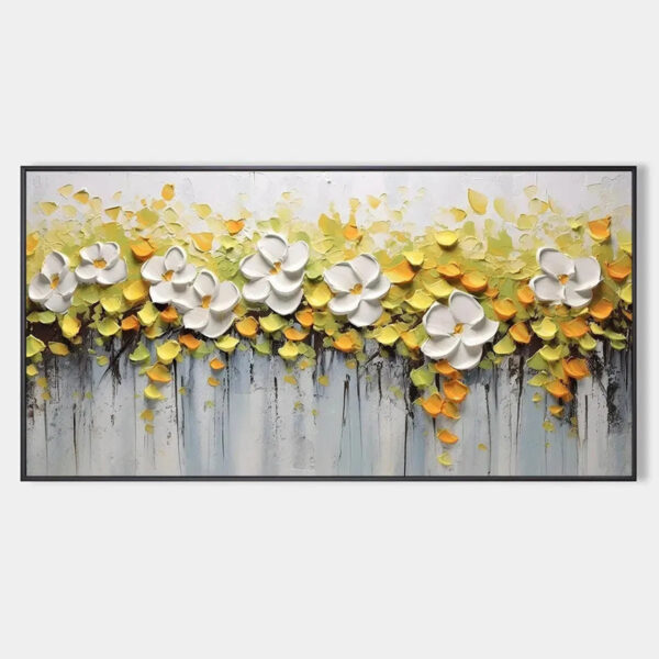WHITE MAGNOLIAS: Textured Floral Painting in White and Yellow