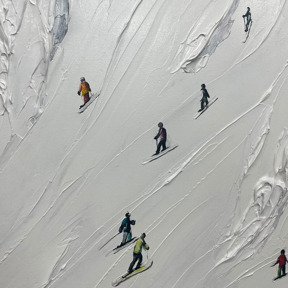 WHITE RUSH: Minimalist Skiing Painting on Textured Square Canvas - Image 7
