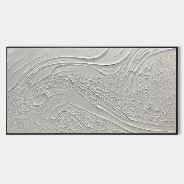 WHITE SANDS: Textured Abstract Painting in Off-White, Panoramic Canvas, Minimalist Wall Art