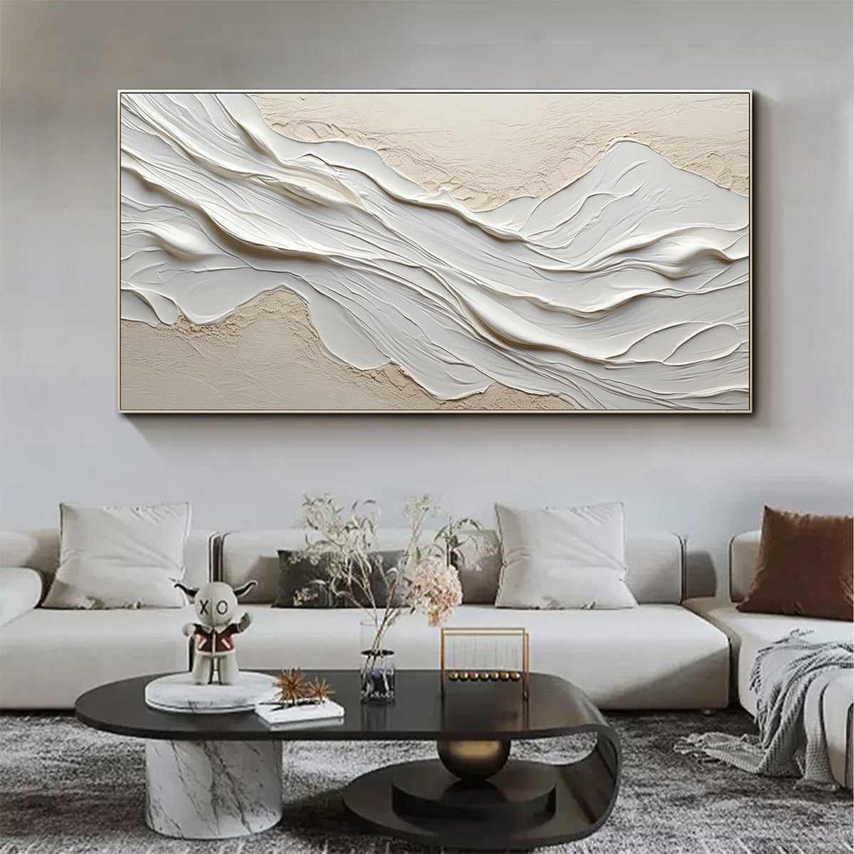 WHITE SANDS: Textured Abstract Oil Painting in White - Image 4
