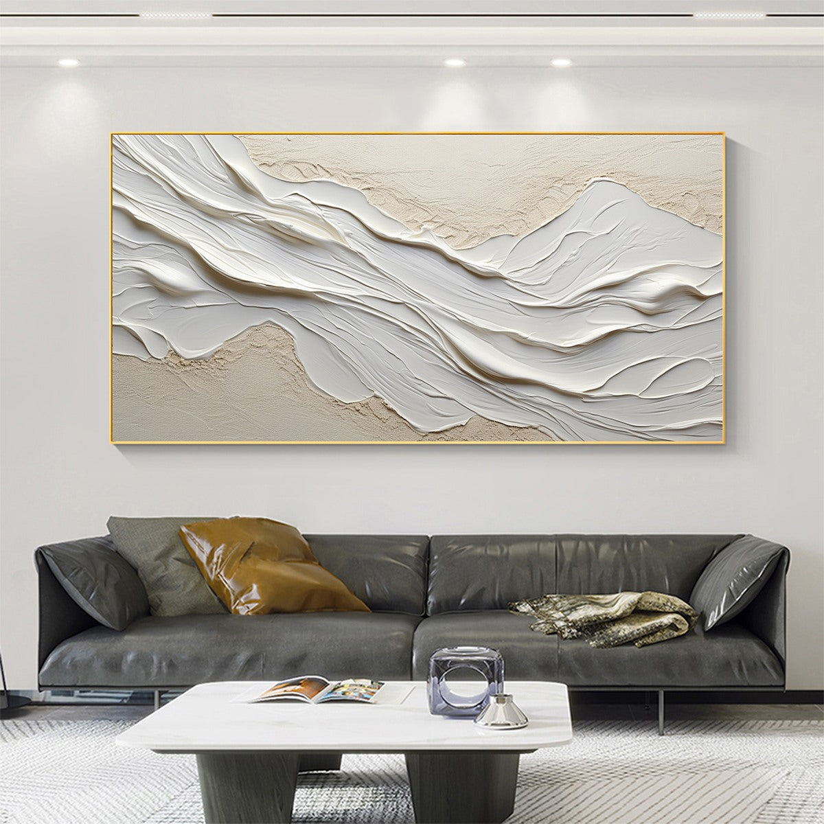 WHITE SANDS: Textured Abstract Oil Painting in White - Image 2