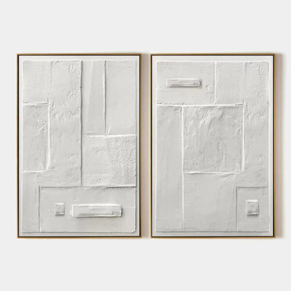 WHITE TEXTURED VERTICAL DIPTYCH: Minimalist Textured Painting Set of 2, Vertical Wall Art