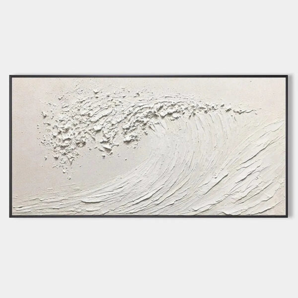 WHITE WAVE: Textured Minimalist Ocean Wave Painting in White