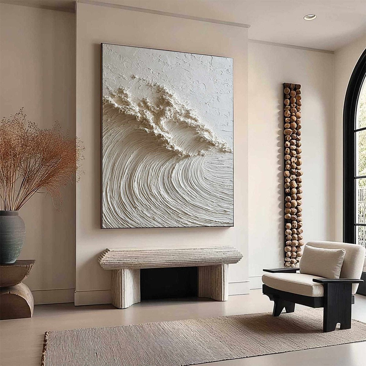 WHITE WAVE: Textured Minimalist 3D Oil Painting - Image 4