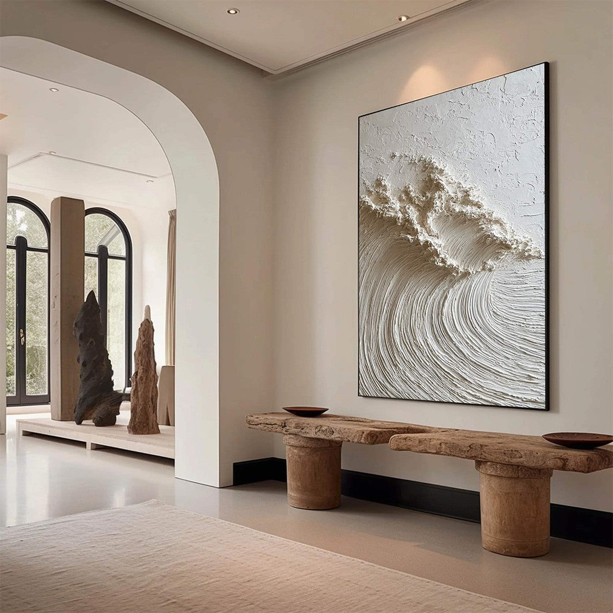 WHITE WAVE: Textured Minimalist 3D Oil Painting - Image 3