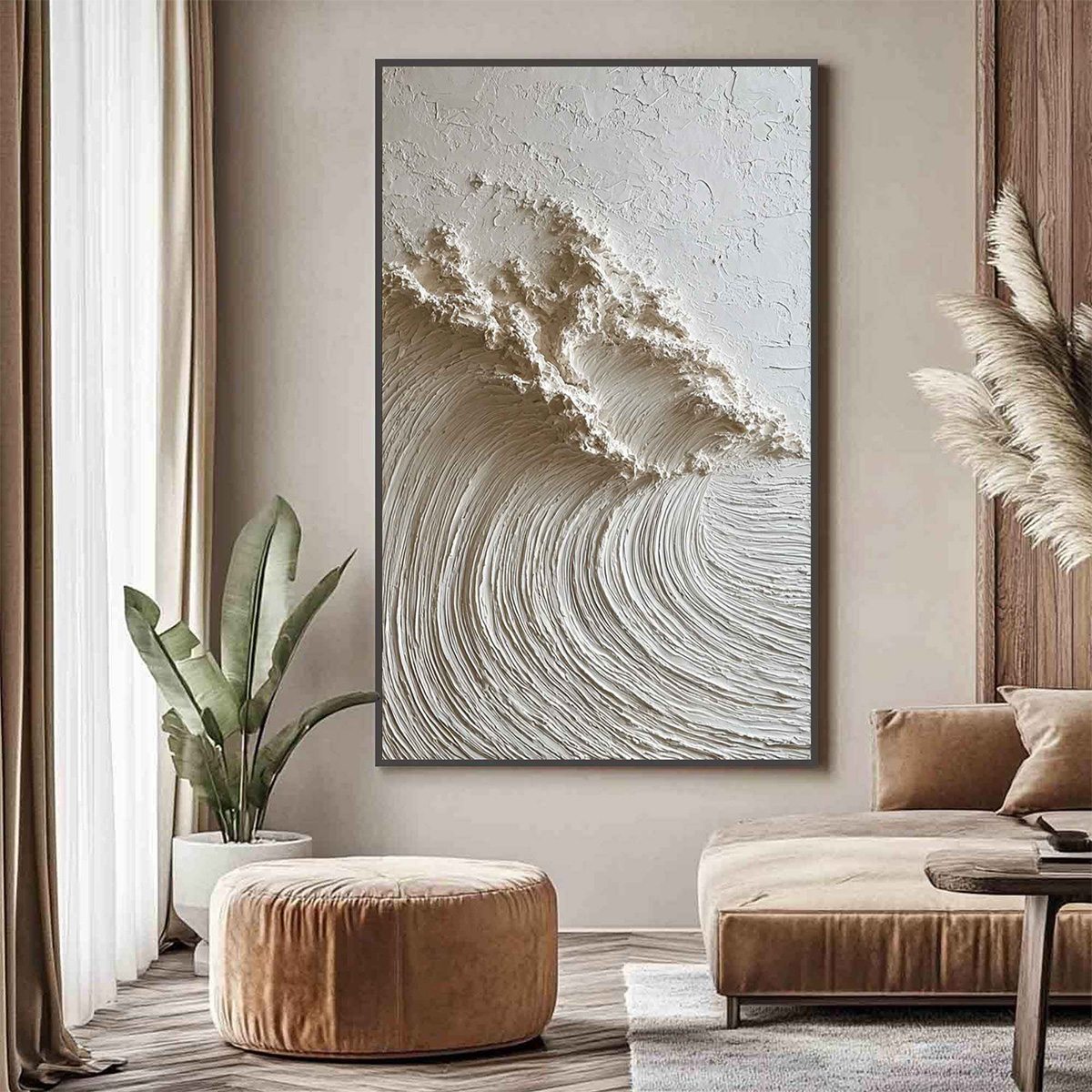 WHITE WAVE: Textured Minimalist 3D Oil Painting - Image 5