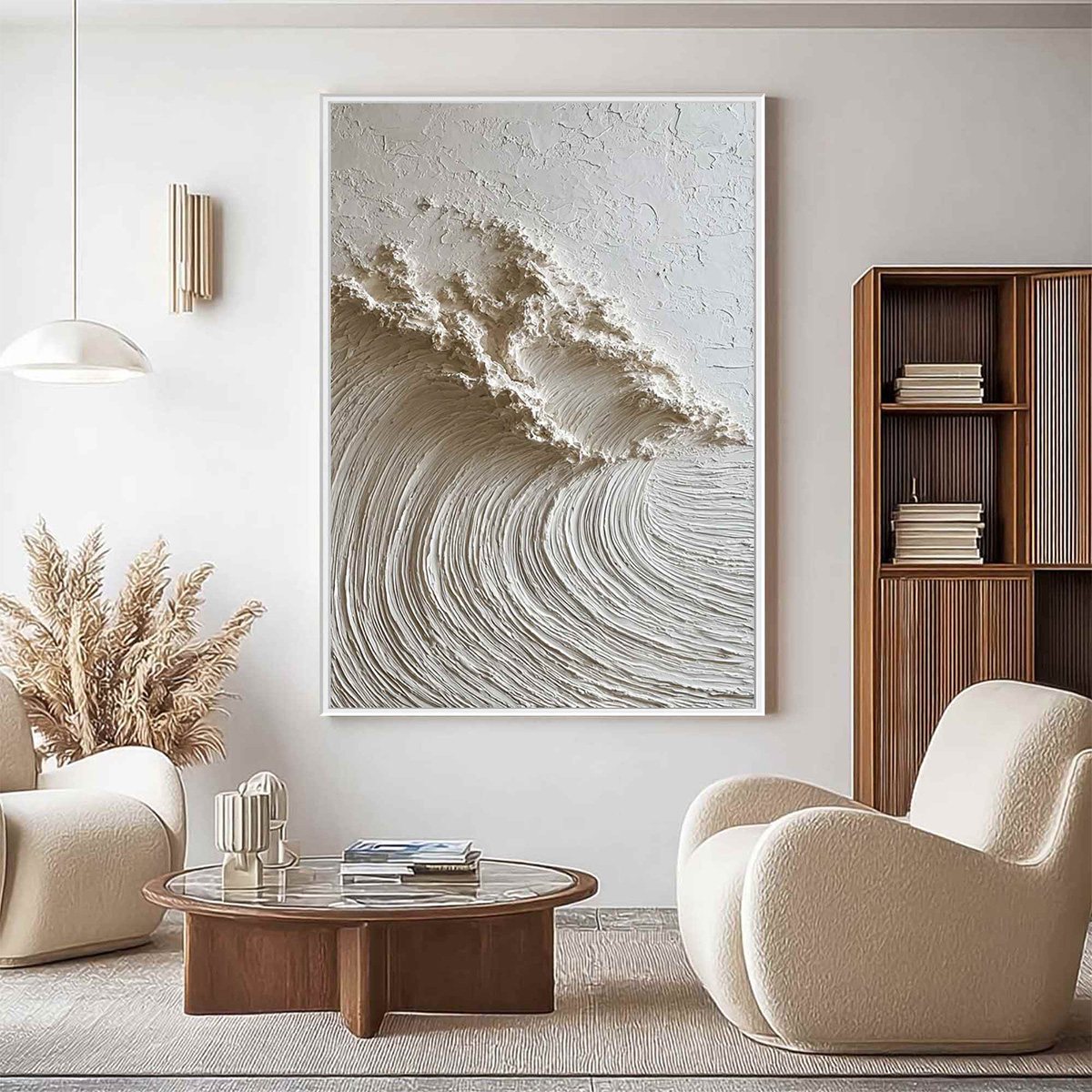 WHITE WAVE: Textured Minimalist 3D Oil Painting - Image 7