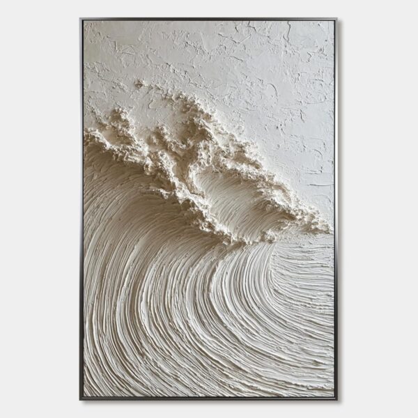 WHITE WAVE: Textured Minimalist 3D Oil Painting