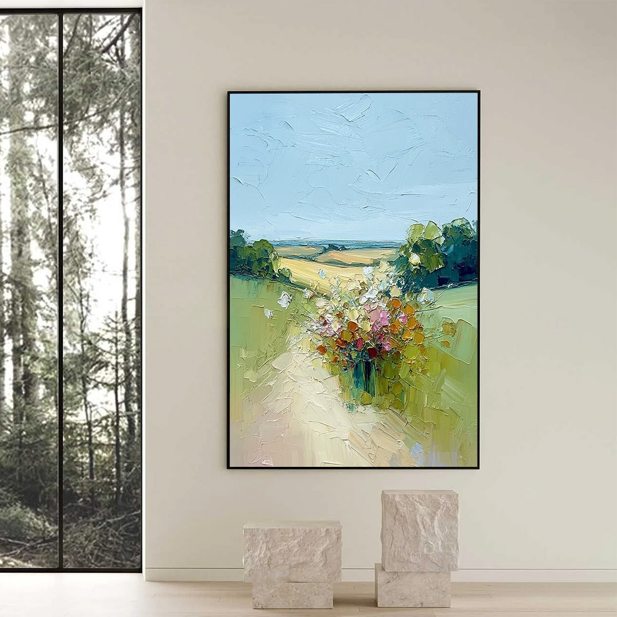 WILDFLOWER PATH: Textured Palette Knife Countryside Landscape Painting - Image 6