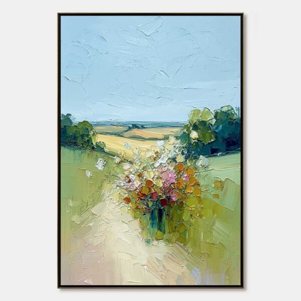WILDFLOWER PATH: Textured Palette Knife Countryside Landscape Painting