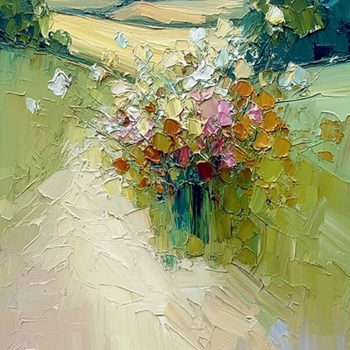 WILDFLOWER PATH: Textured Palette Knife Countryside Landscape Painting - Image 3