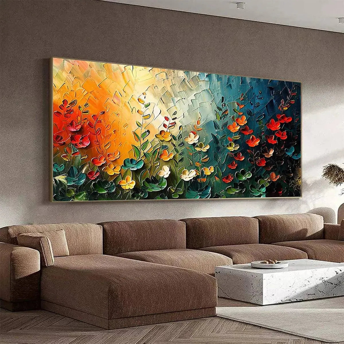 WILDFLOWER MEADOW: Textured Abstract Floral Painting, Colorful Wildflower Wall Art, Panoramic Canvas, Modern Decor - Image 2