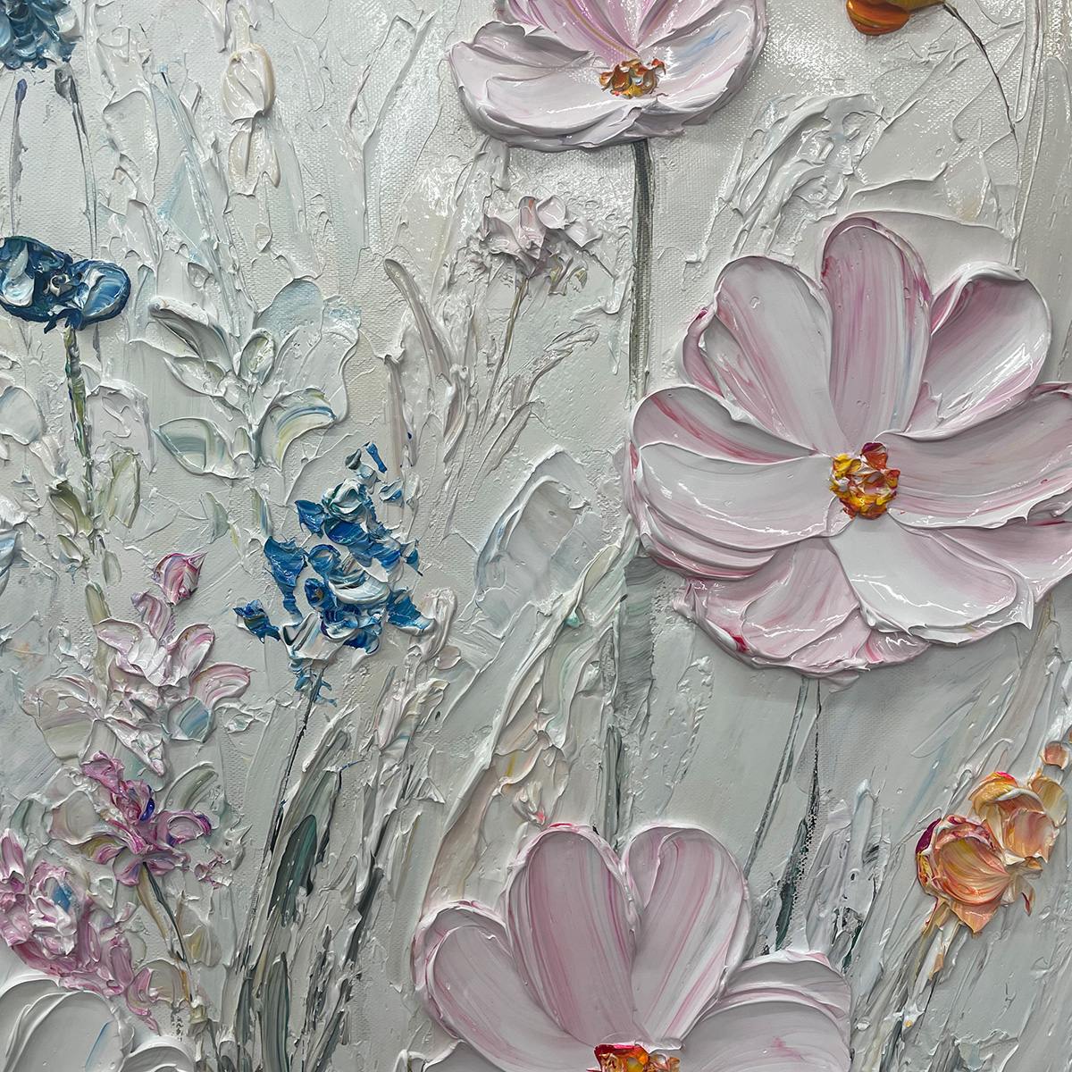 WILDFLOWER SERENADE: Textured Pastel Floral Meadow Painting - Image 3