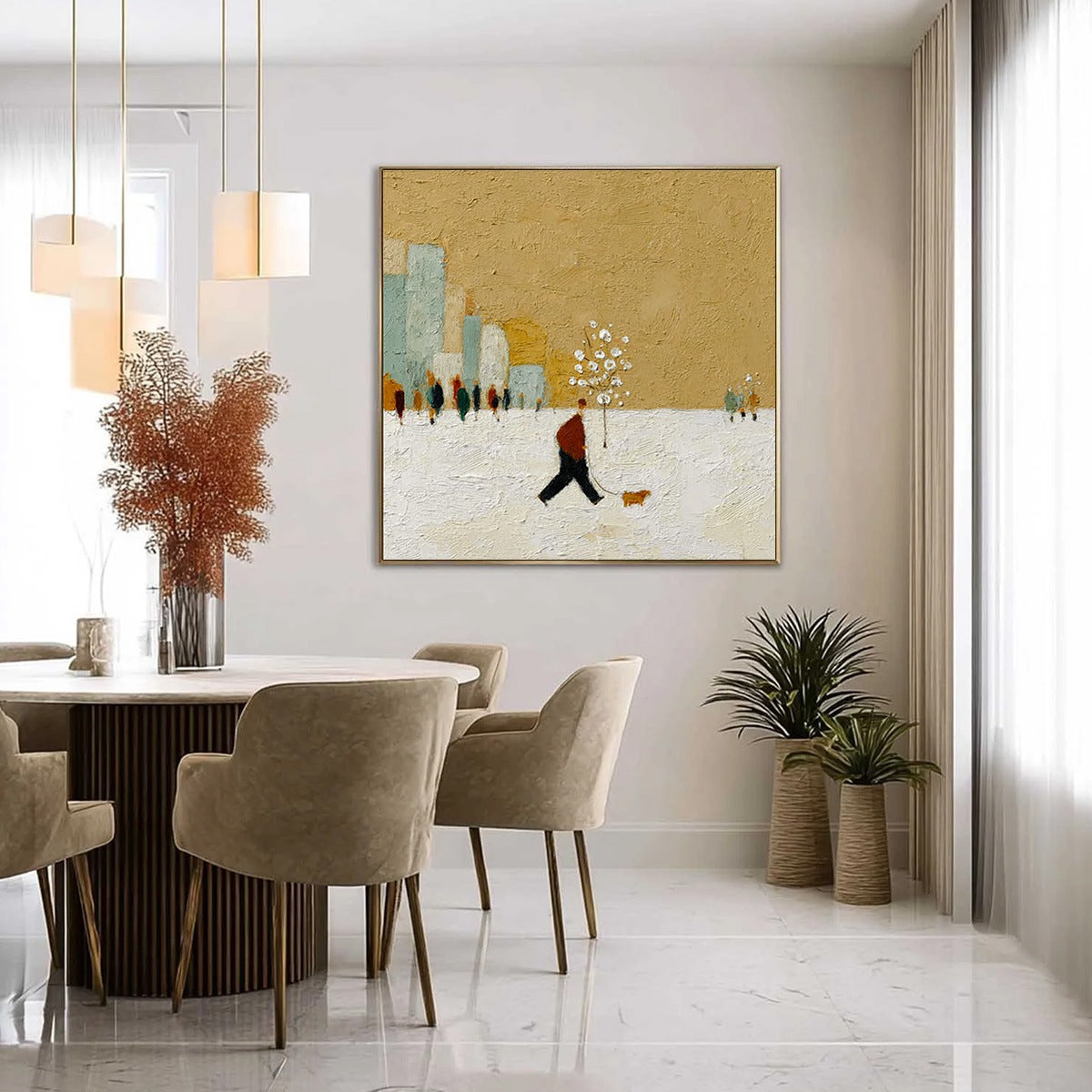 WINTER STROLL: Textured Figurative Cityscape Painting - Image 4