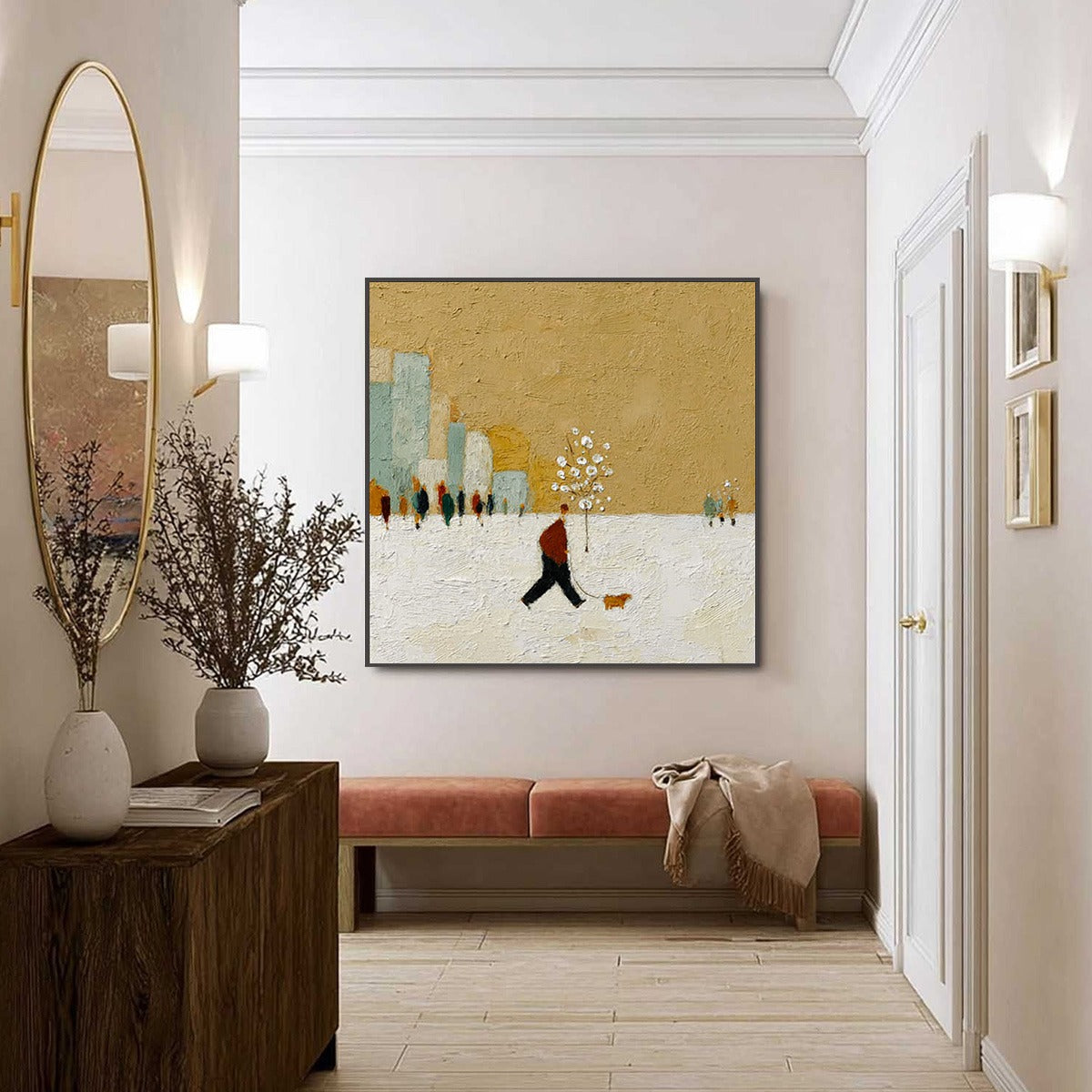 WINTER STROLL: Textured Figurative Cityscape Painting - Image 6