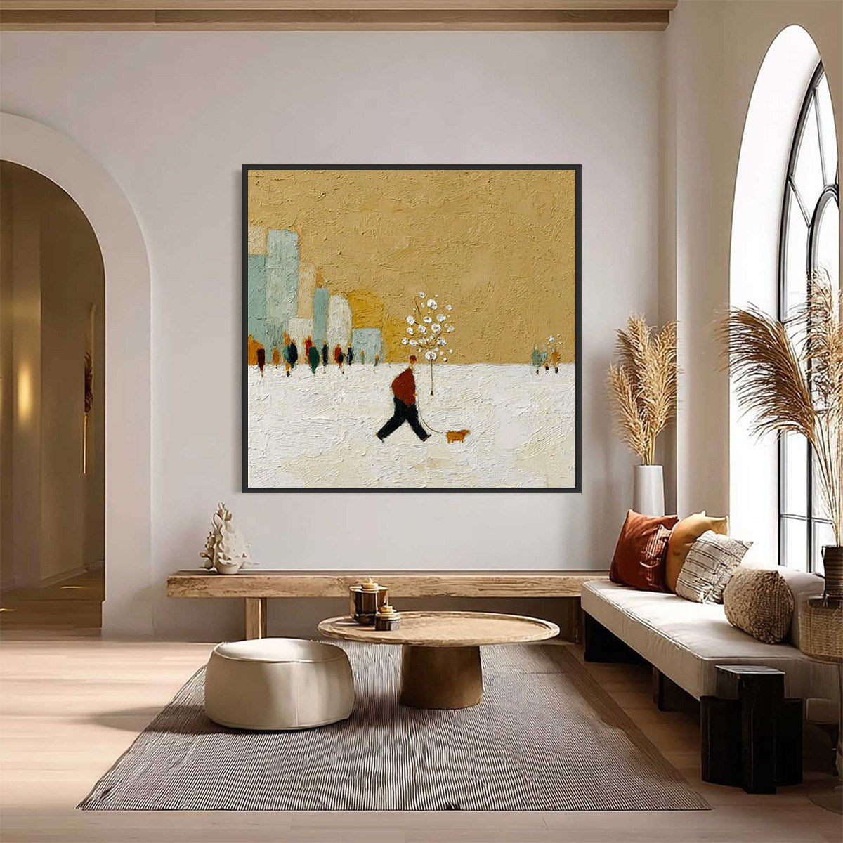 WINTER STROLL: Textured Figurative Cityscape Painting - Image 2