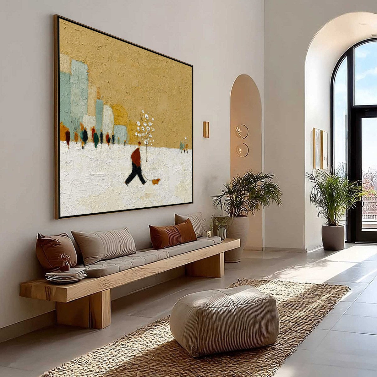 WINTER STROLL: Textured Figurative Cityscape Painting - Image 7
