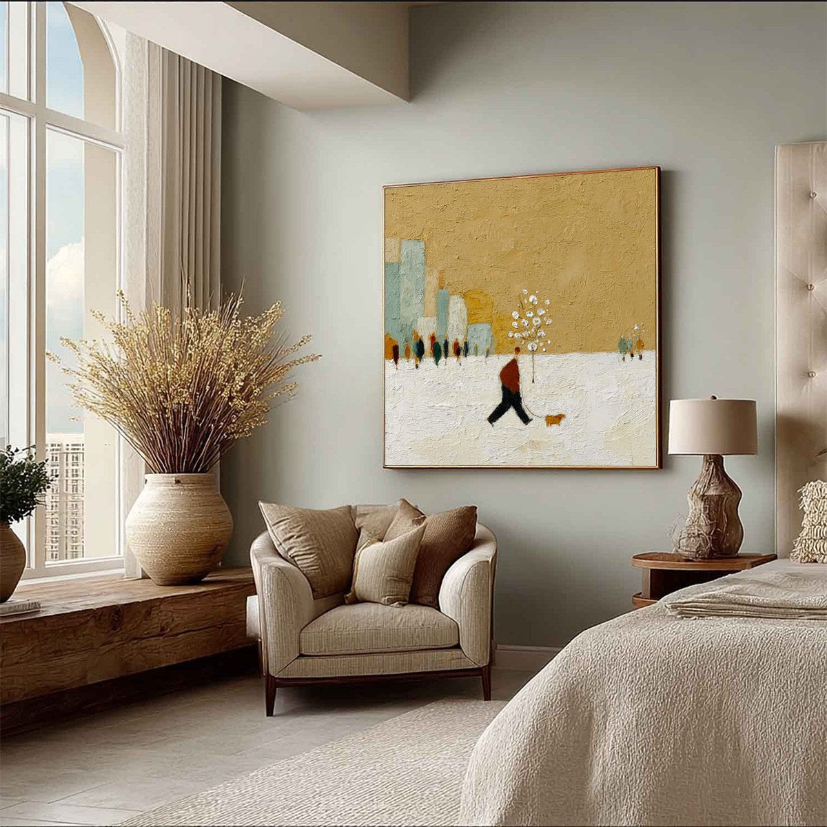WINTER STROLL: Textured Figurative Cityscape Painting - Image 8