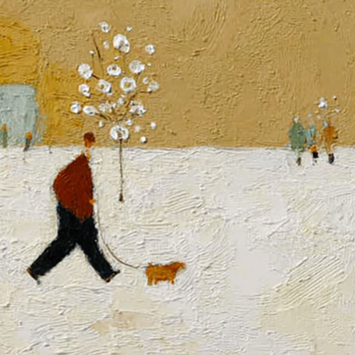 WINTER STROLL: Textured Figurative Cityscape Painting - Image 3