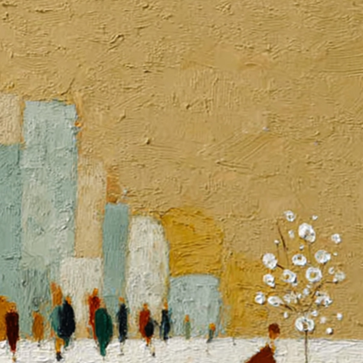 WINTER STROLL: Textured Figurative Cityscape Painting - Image 5