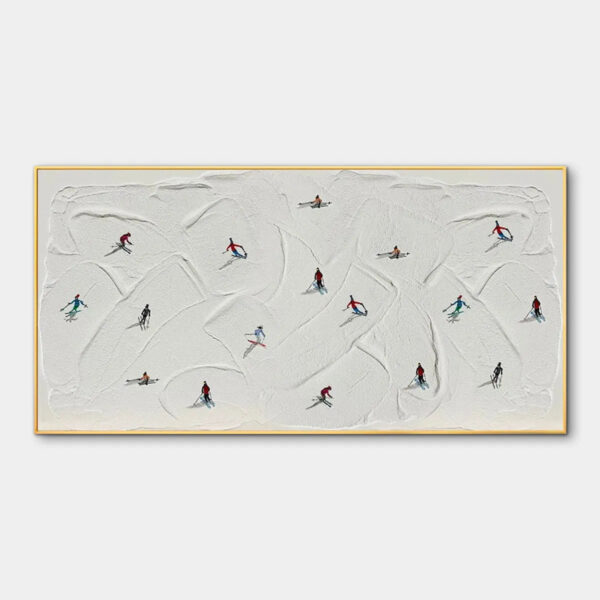 WINTER RHAPSODY: Minimalist Skiing Painting on Textured Canvas