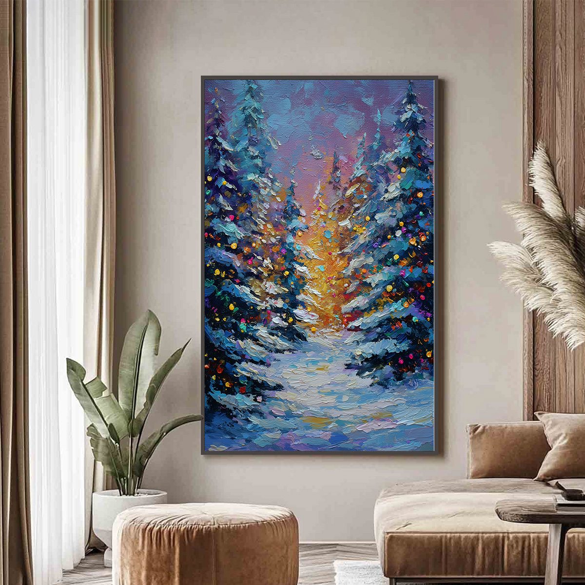 WINTER'S GLOW: Textured Impasto Winter Forest Landscape Oil Painting - Image 2