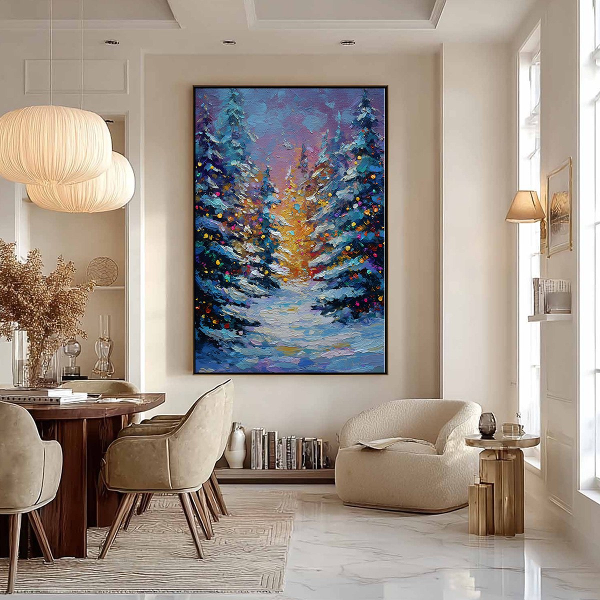 WINTER'S GLOW: Textured Impasto Winter Forest Landscape Oil Painting - Image 4
