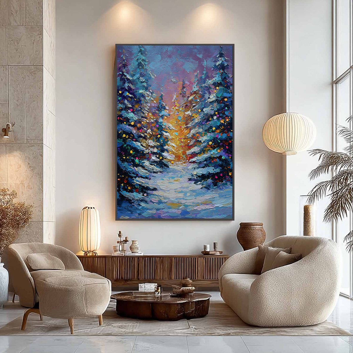 WINTER'S GLOW: Textured Impasto Winter Forest Landscape Oil Painting - Image 6