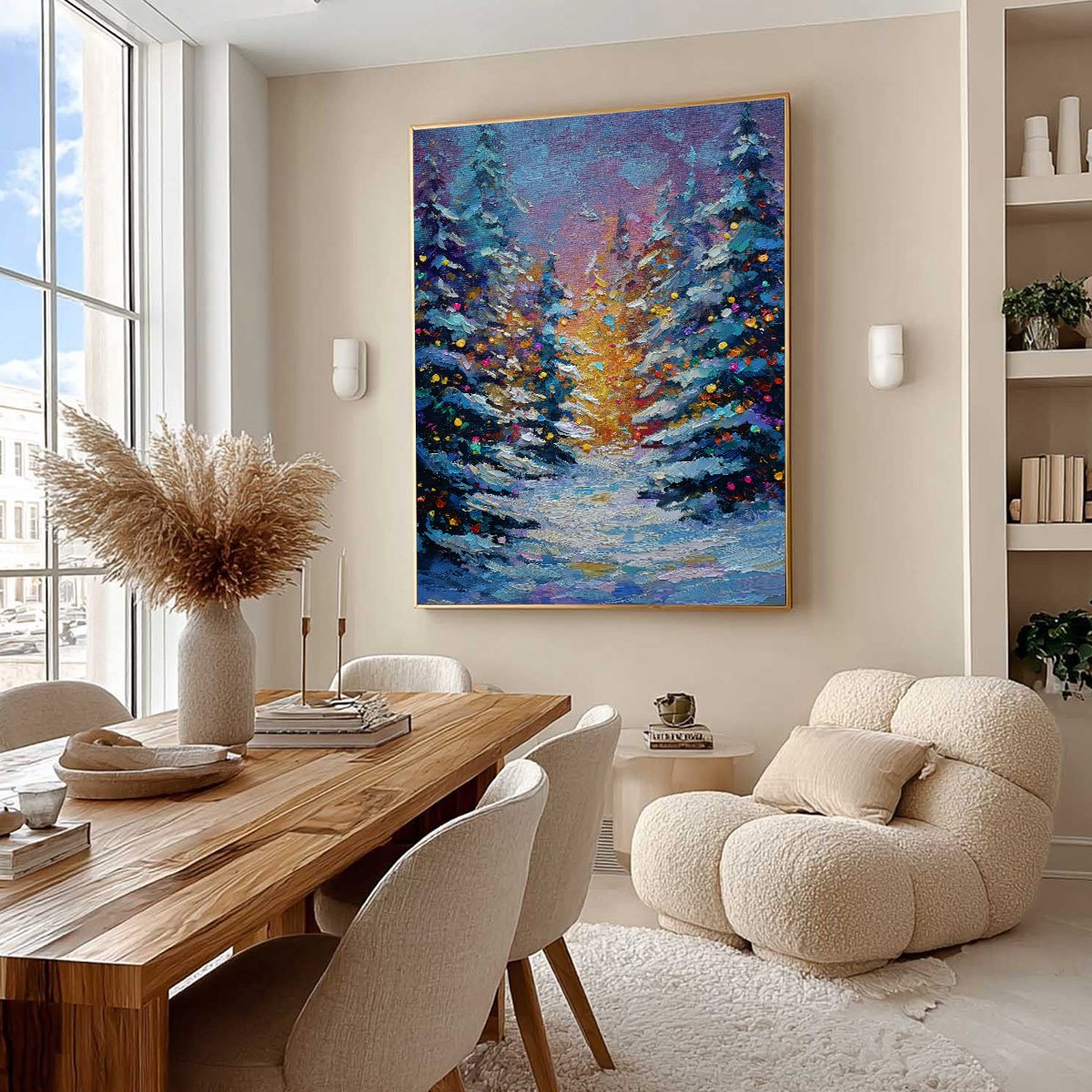 WINTER'S GLOW: Textured Impasto Winter Forest Landscape Oil Painting - Image 7